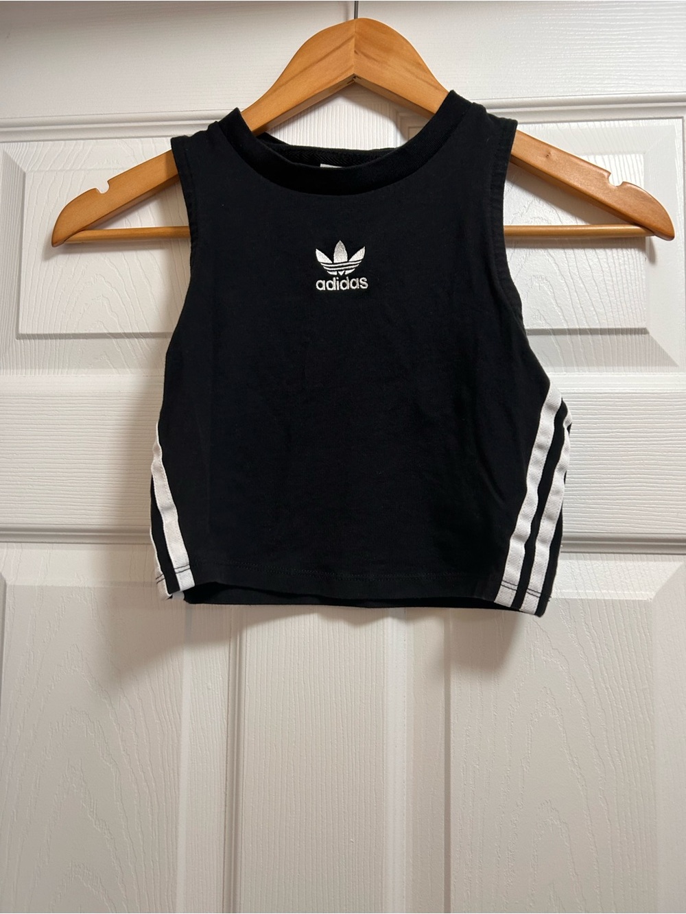 adidas Black Cropped Tank with White Side Stripes